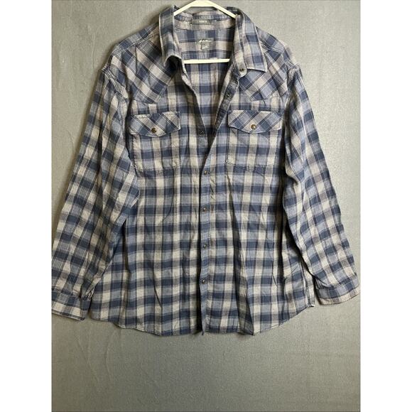Eddie Bauer‎ Flannel Shirt Mens 2XL Blue Plaid Long Sleeve Button Up Casual - Picture 1 of 7